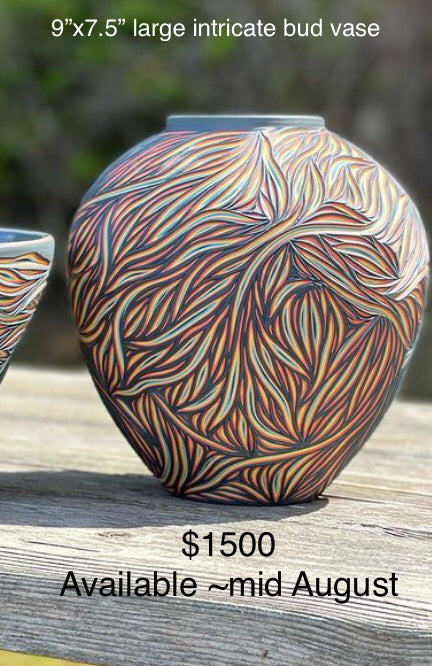 Intricate Carved Large Vase - Avocado Colorway Functional Fine Art *Preorder, ship in 4-8 weeks*