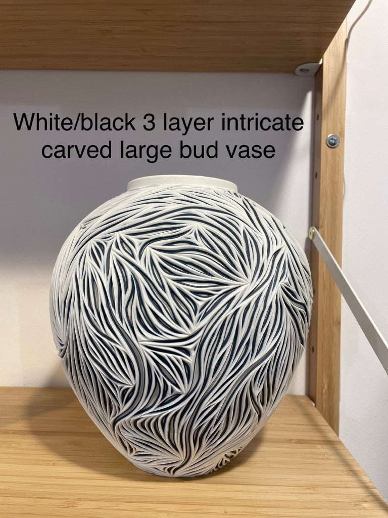 Intricate Carved Large Vase - Avocado Colorway Functional Fine Art *Preorder, ship in 4-8 weeks*