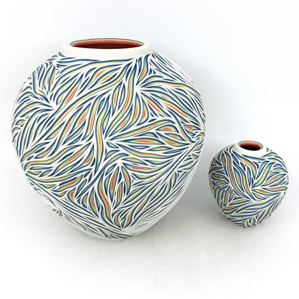 Intricate Carved Large Vase - Avocado Colorway Functional Fine Art *Preorder, ship in 4-8 weeks*